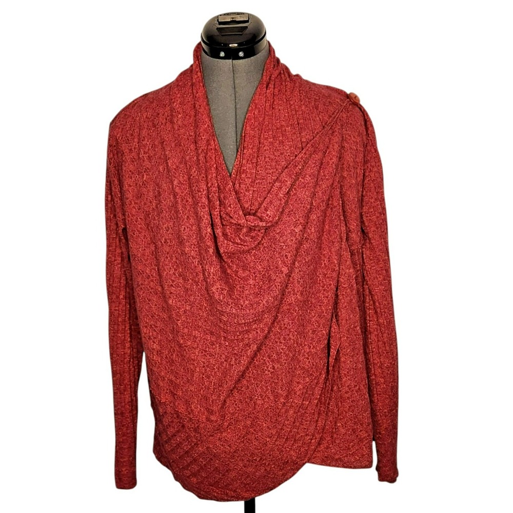 REI Co-op Women Red Ribbed Knit Convertible Wrap Cardigan Sweater Size S